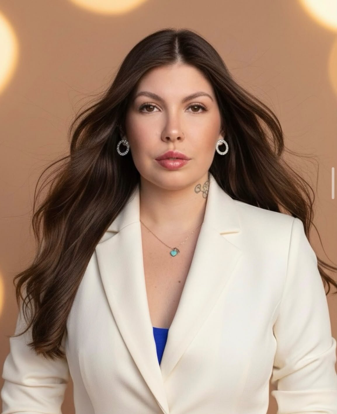 Retrato profissional de Thais usando blazer claro